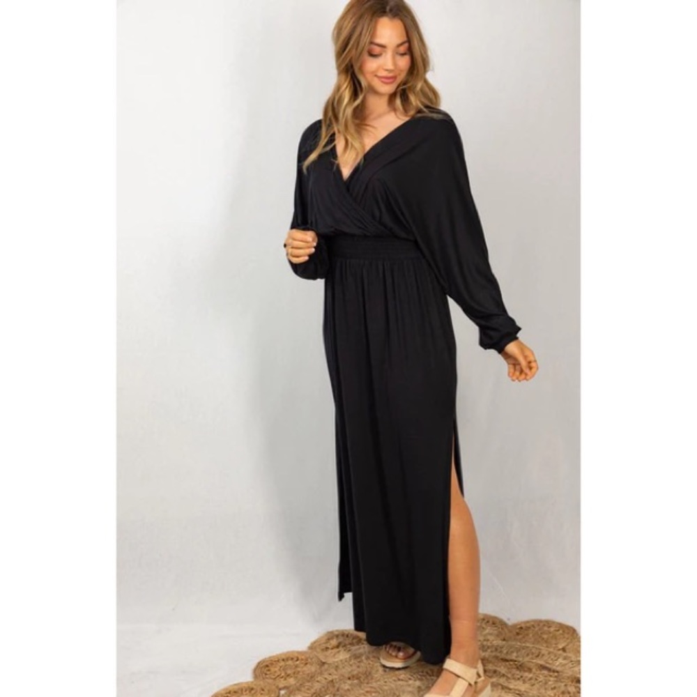 Black Smocked Maxi Dress